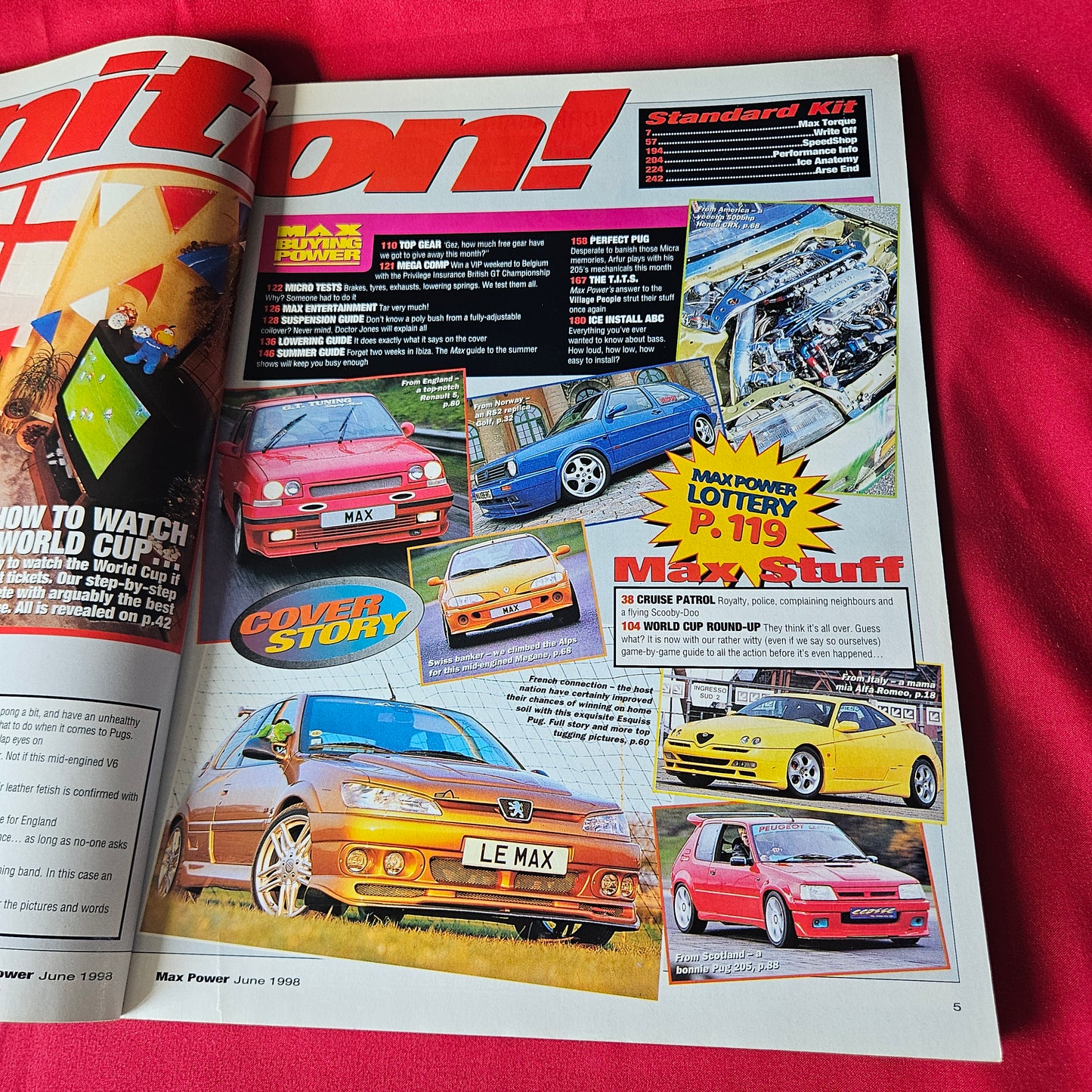 Max Power Magazine June 1998 RARE Peugeot 306 Mazda RX7 Renault 5 SKU 1455