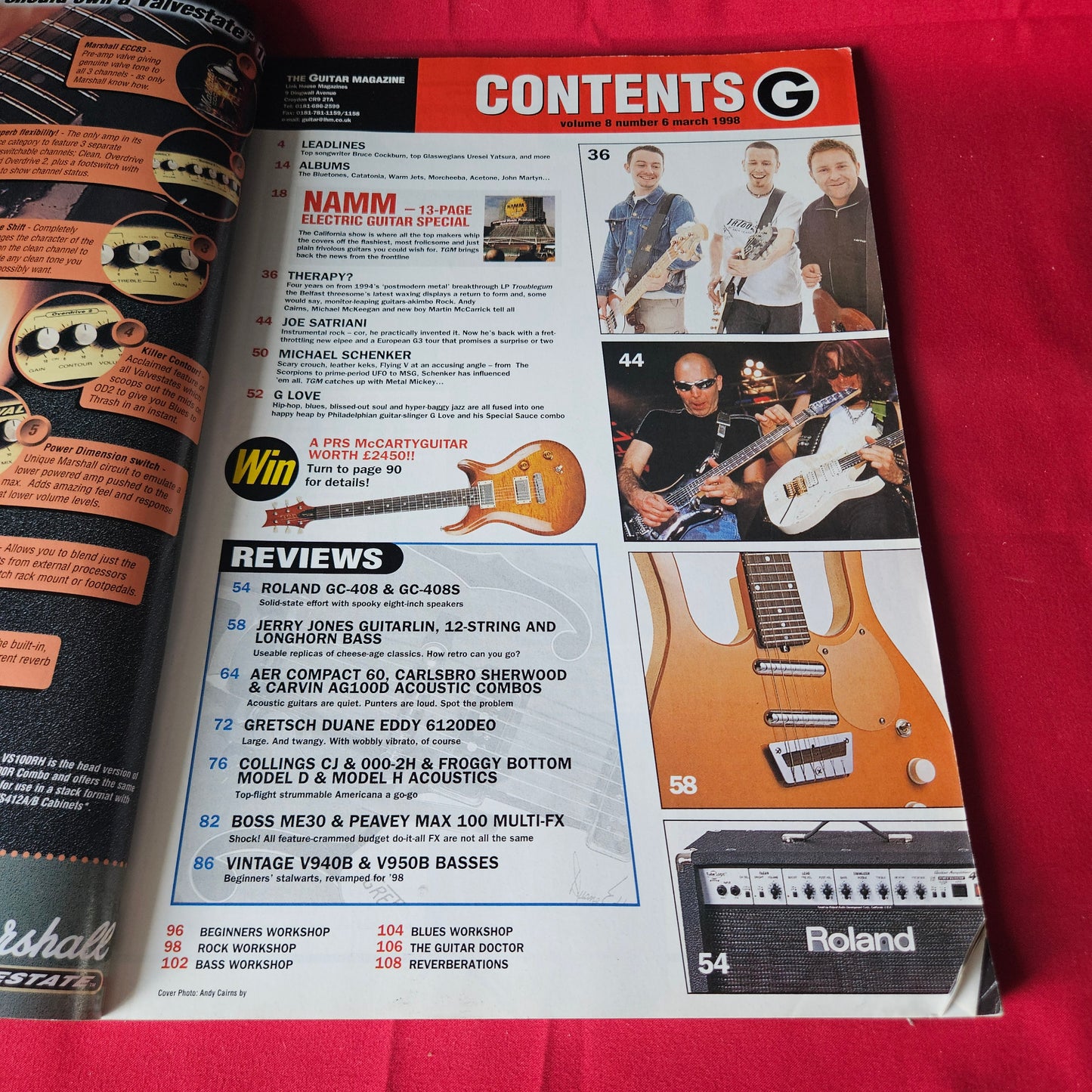 The Guitar Magazine March 1998 Therapy? Joe Satriani Michael Schenker G Love SKU 1457