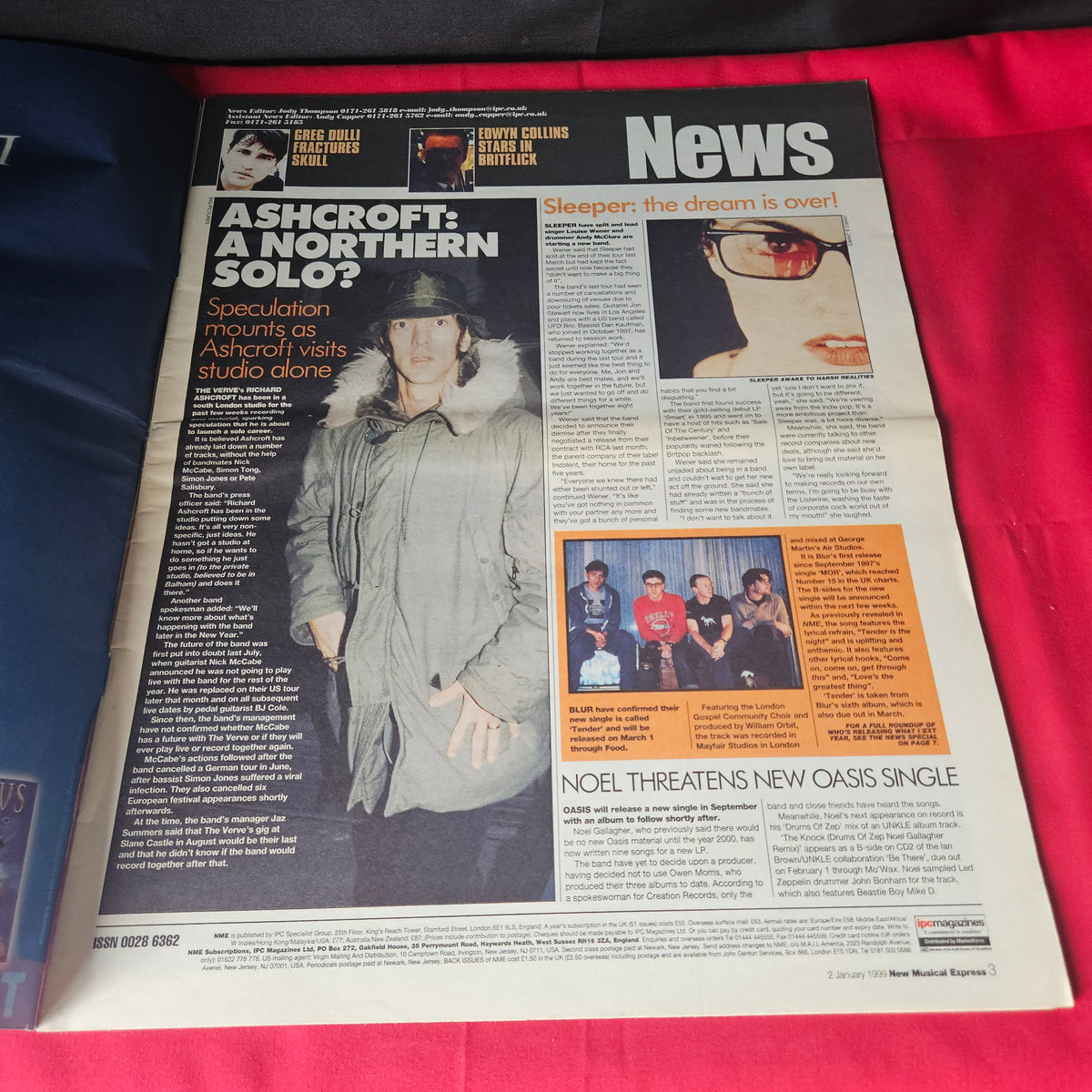 NME Magazine 2 January 1999 Gomez Richard Ashcroft Blur Oasis Manic Street Preachers NP001