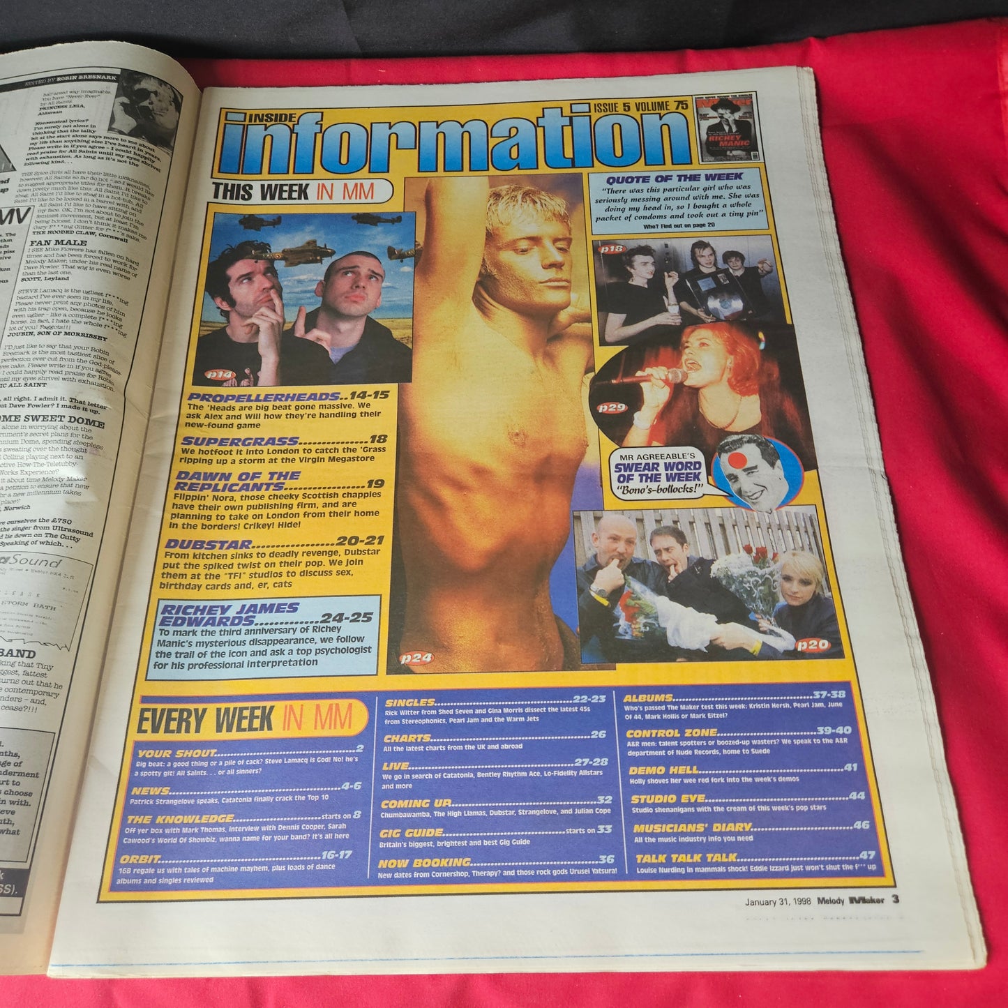Melody Maker Magazine 31 January 1998 Richey Edwards Manic Street Preachers Supergrass NP003