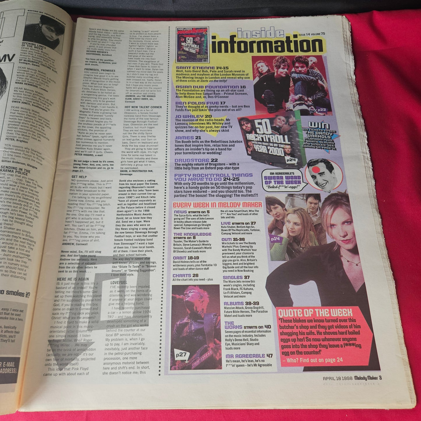 Melody Maker Magazine 18 April 1998 Oasis Blur Pulp Prodigy The Verve Radiohead Suede NP002