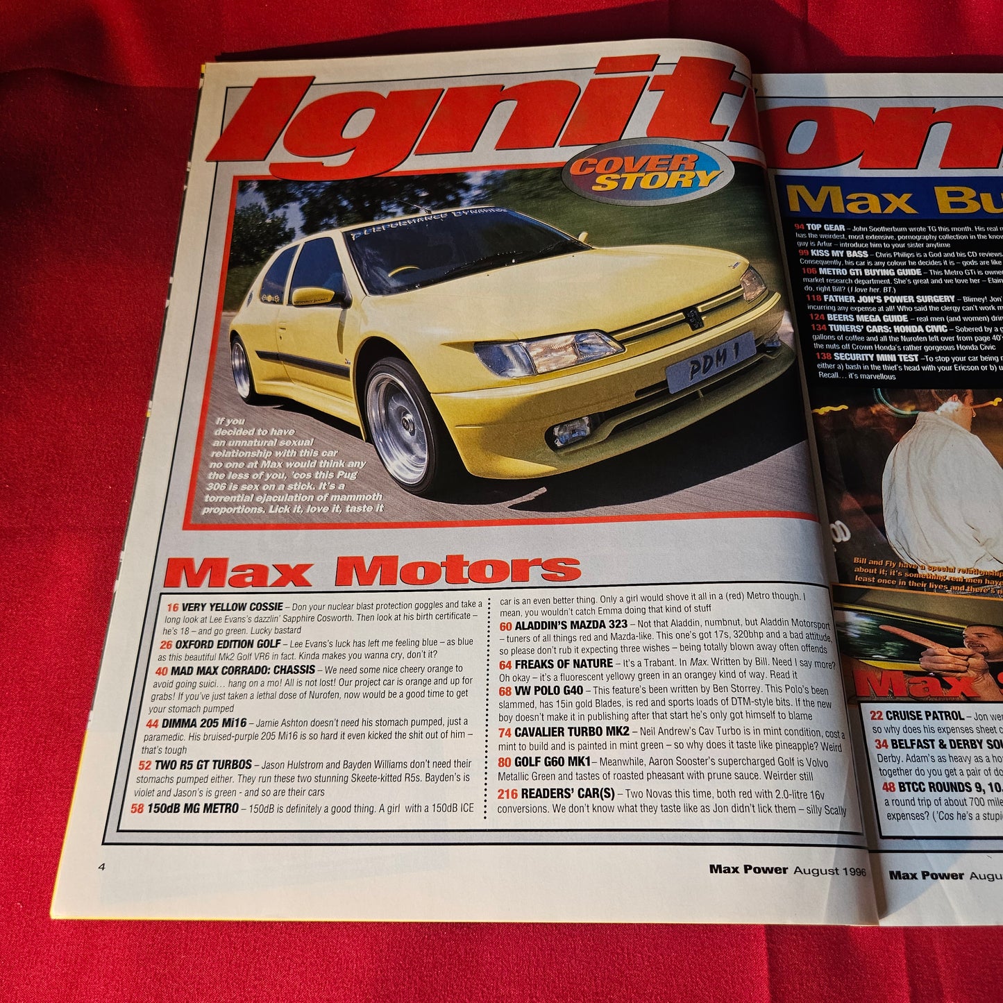 Max Power Magazine August 1996 Peugeot 306 Sapphire Cosworth Golf VR6 Renault 5 SKU 1487