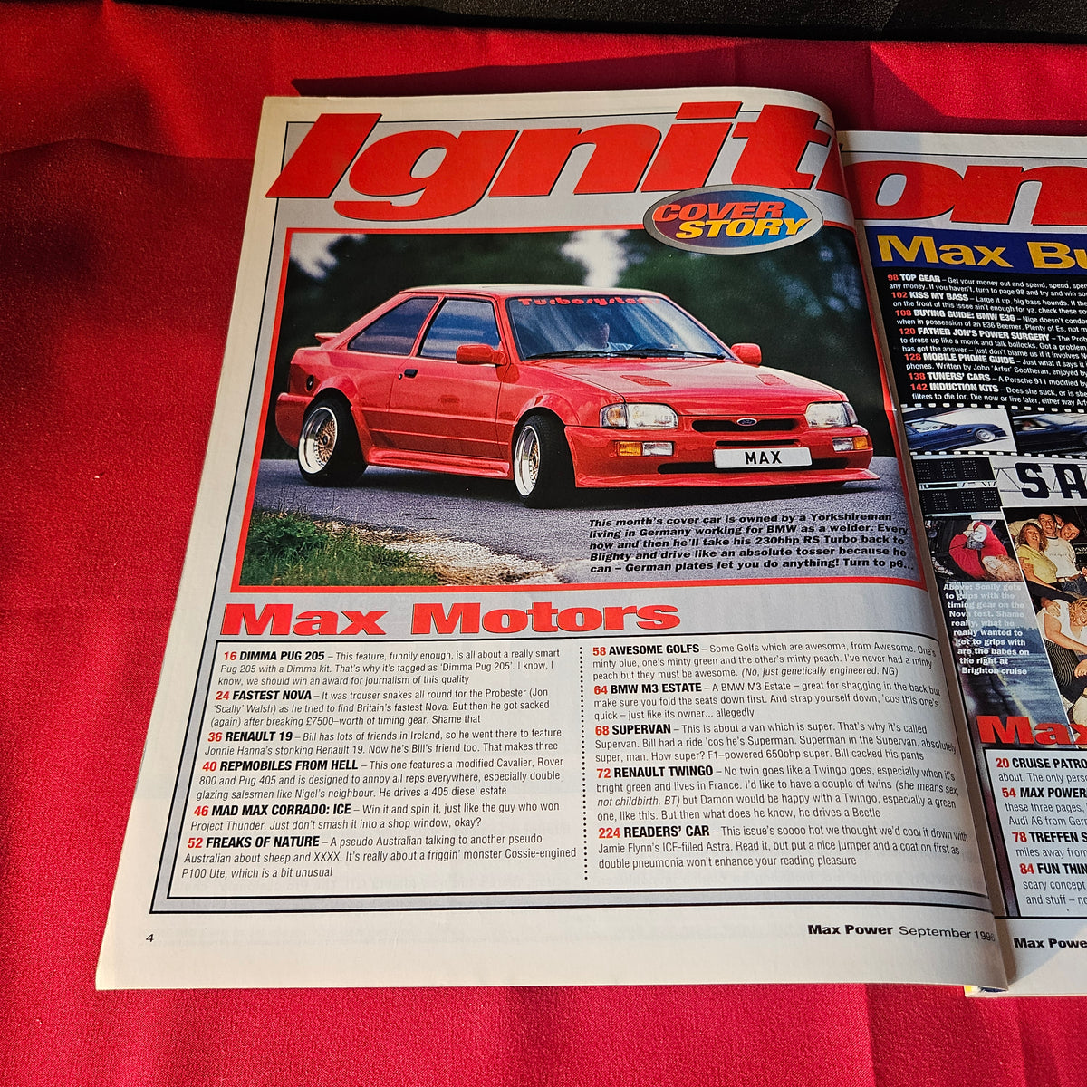 Max Power Magazine September 1996 Ford Escort RS Turbo BMW M3 Golf GTi VR6 Pug 205 SKU 1486