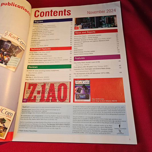 RadCom Magazine November 2024 Xiegu X6200 RSGB Amateur Ham Radio Electronics SKU 1515