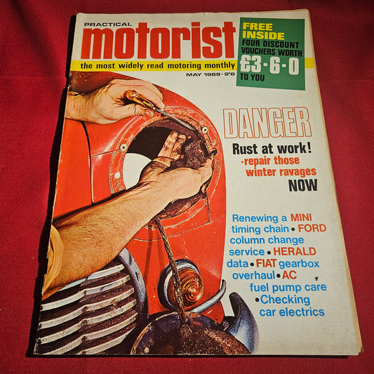 Practical Motorist Magazine May 1969 Mini Ford Capri Triumph Herald Fiat Rust SKU 1525