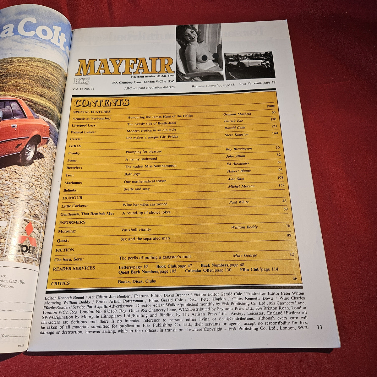 Mayfair Magazine Vol 13 No 11 1978 Peter Collins Vauxhall Vintage SKU 1571