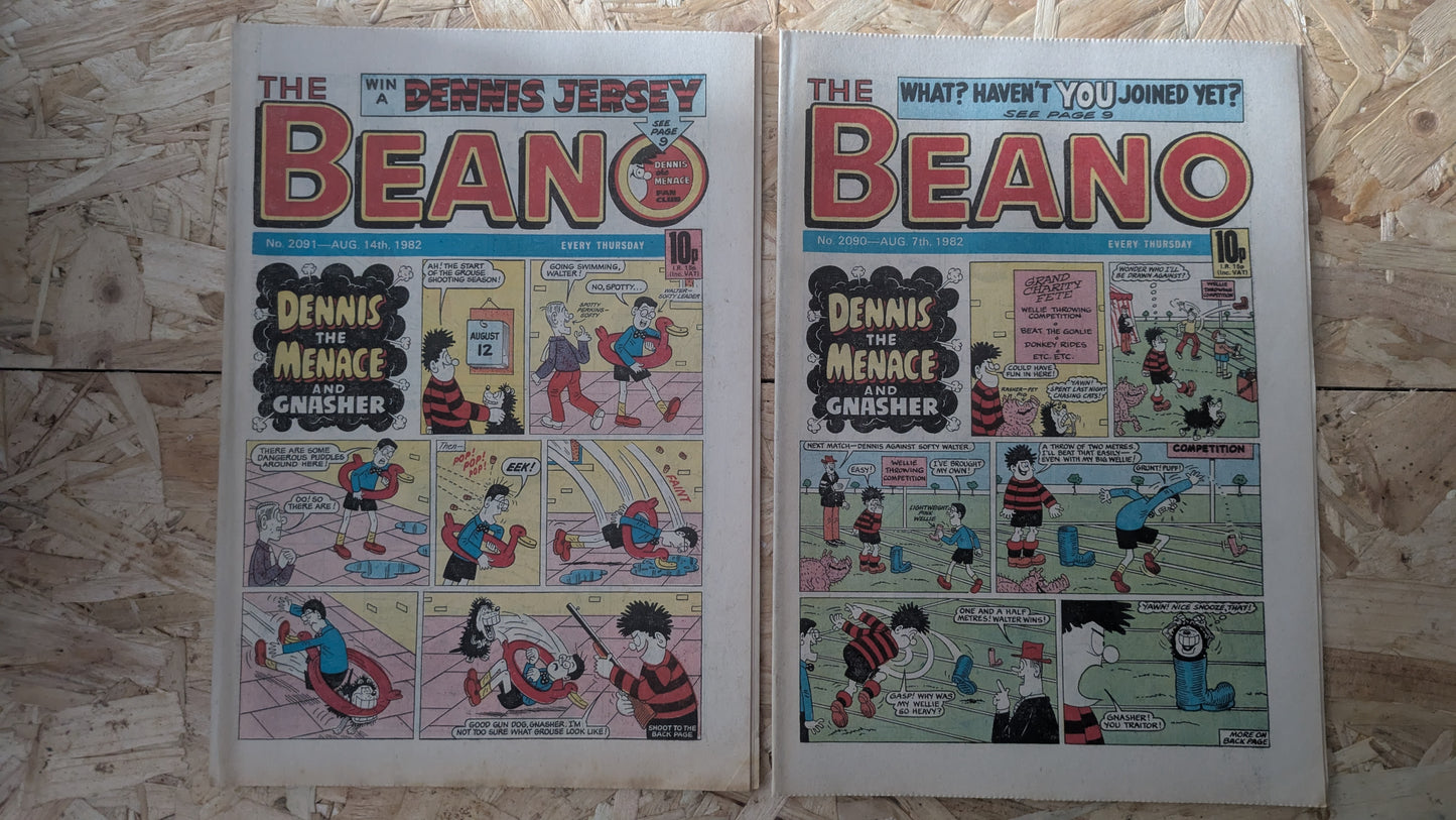10x Beano Comics/Magazines 2090-2099 1982 Bundle/Job Lot (0015) Dennis the Menace Gnasher