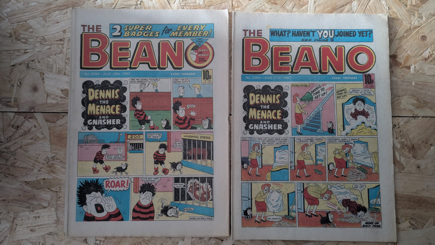 10x Beano Comics/Magazines 2090-2099 1982 Bundle/Job Lot (0015) Dennis the Menace Gnasher