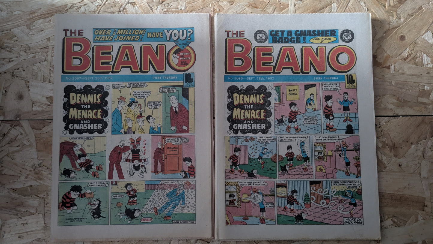 10x Beano Comics/Magazines 2090-2099 1982 Bundle/Job Lot (0015) Dennis the Menace Gnasher