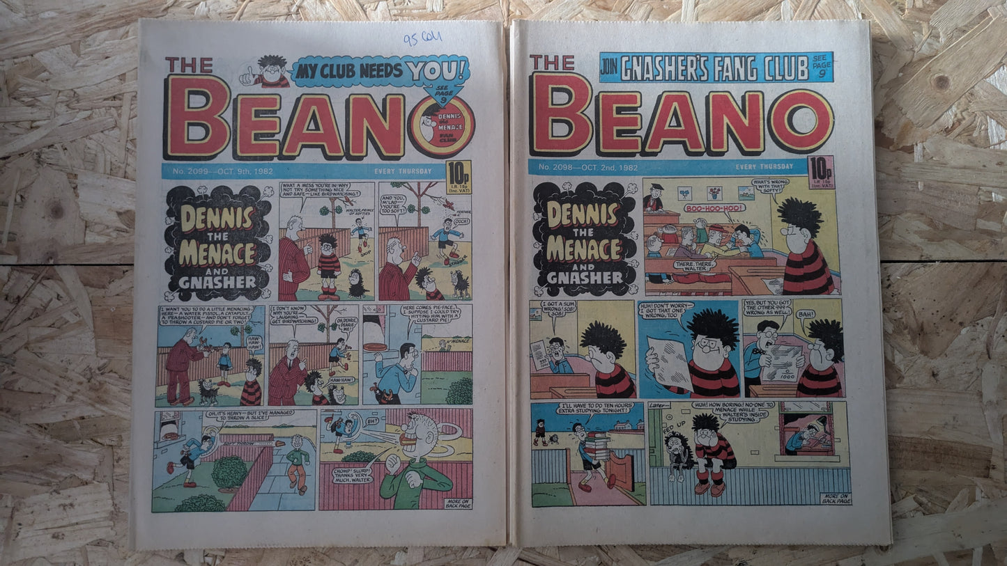 10x Beano Comics/Magazines 2090-2099 1982 Bundle/Job Lot (0015) Dennis the Menace Gnasher