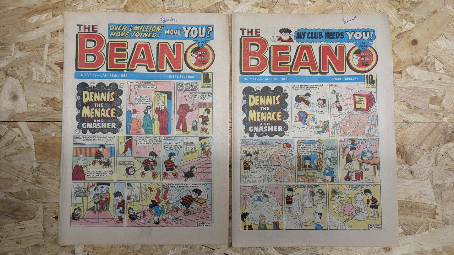 10x Beano Comics/Magazines 1982 No. 2110 > 2119 Bundle/Job Lot (0024) Dennis the Menace and Gnasher (Copy)