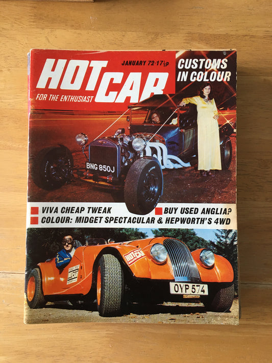 Hot Car Magazine January 1972 (146) VIVA- ANGLIA- MIDGET- HEPWORTH 4WD